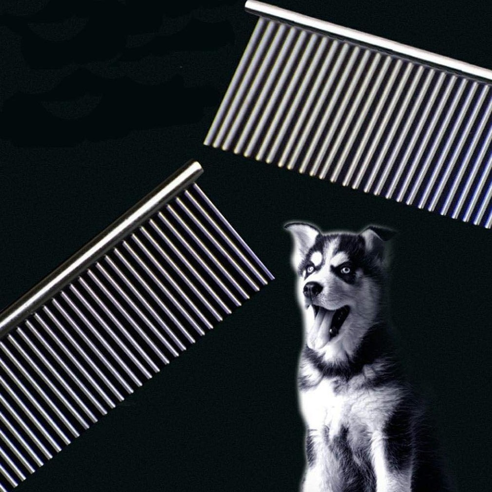 Stainless Steel Pet Grooming Comb Rounded Ends Teeth 7.5 Inch Silver